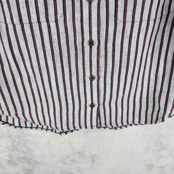 Womens Anne Klein II Linen Shirt Red Black Striped Button-Up Long Sleeve Size 4 - Picture 3 of 10